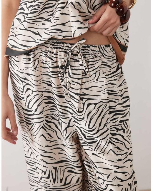 River Island White Satin Zebra Print Wide Leg Trousers