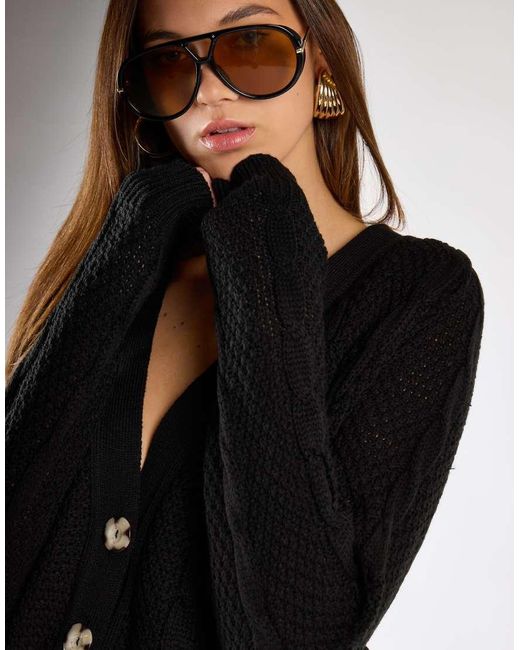 Glamorous Black Button Down Cable Knit Cardigan