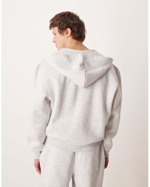 ASOS Natural Relaxed Fit Boxy Zip Up Hoodie With Chest Print for men