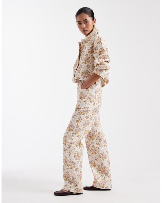Miss Selfridge Natural All Over Floral Denim Straight Leg Jean Co Ord
