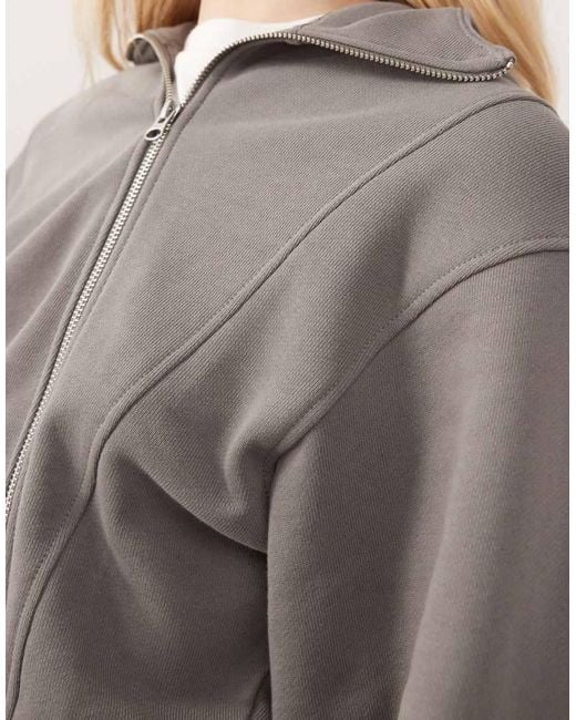 Weekday Gray Structured Asymmetric Zip Through Hoodie