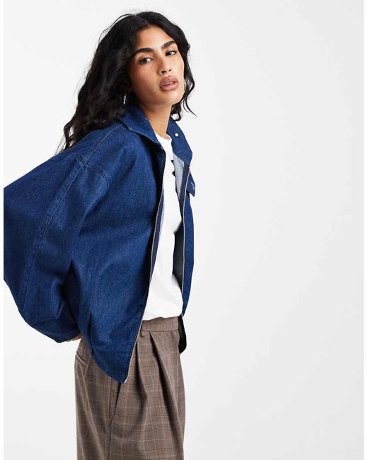 ASOS Blue Bubble Hem Funnel Neck Jacket