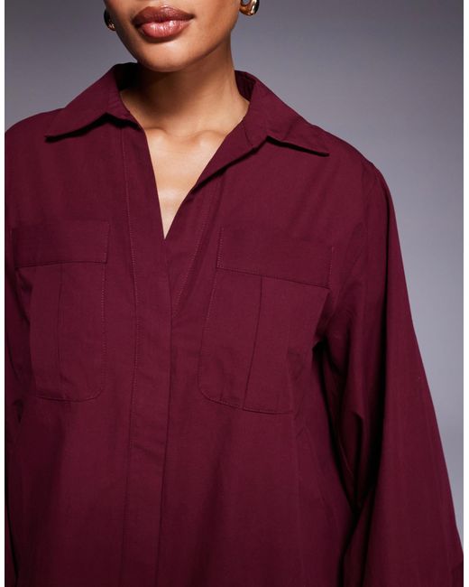 ASOS Red Mini Shirt Dress With Wide Cuffs And Oversized Pockets