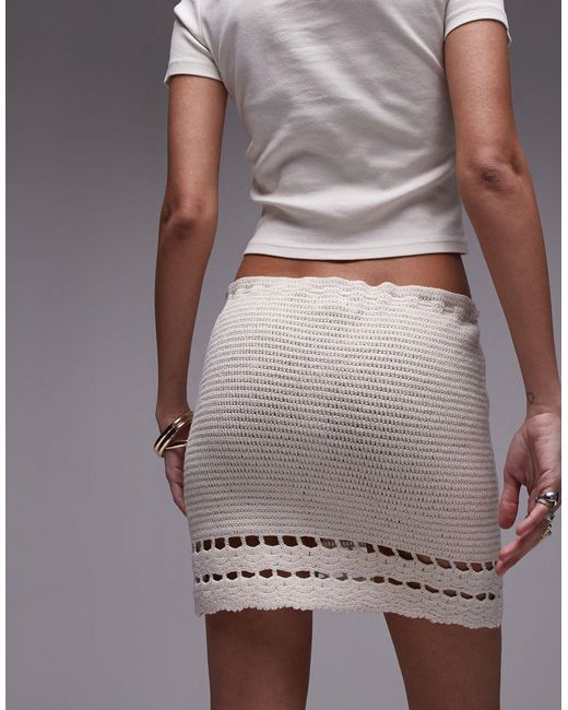 TOPSHOP Gray Knitted Crochet Trim Mini Skirt