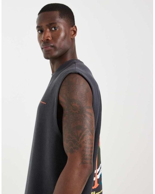 ASOS Gray Super Heavyweight Oversized Tank Co-ord With Island Back Graphic for men