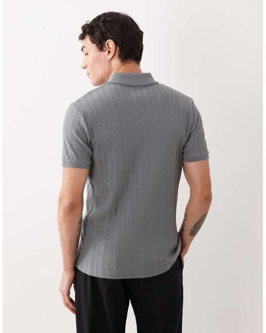 ASOS Gray Muscle Fit Zip Polo for men