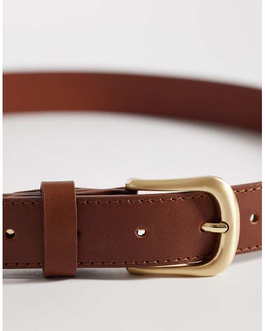 ASOS Brown Dressy Leather Belt With Rounded Edge Gold-tone Buckle for men