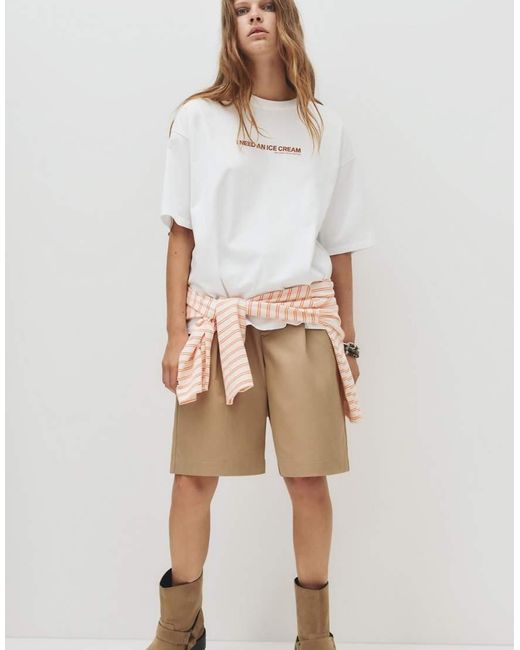 Pull&Bear T-Shirt Met Grafische Ice Cream-Print in het White