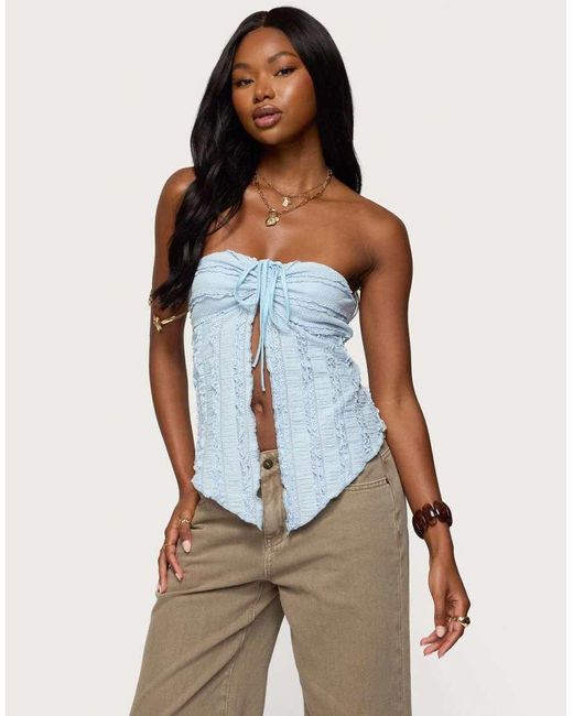 Edikted White Textured Ruffle Split Front Strapless Top