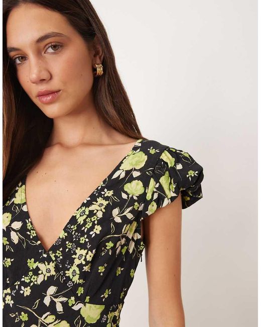 ASOS Multicolor Mini Tea Dress With Puff Sleeve
