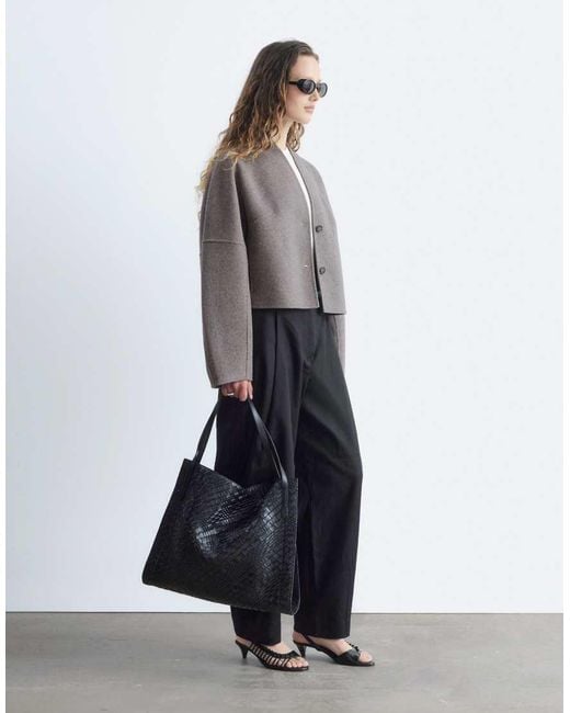 & Other Stories Gray Wool Blend Short Jacket With Stand Collar