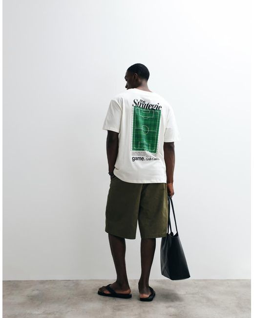 Jack & Jones White Football Pitch Backprint T-Shirt for men