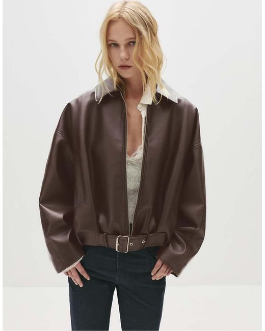 Pull&Bear Ballon-Bomberjack Met Leereffect in het Brown