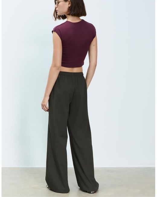 Stradivarius Green Long Flowing Smart Trousers