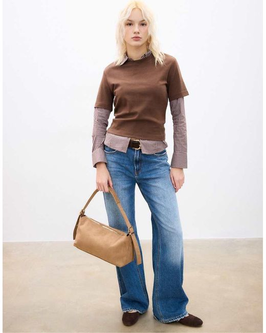 Stradivarius Brown Soft-touch Shoulder Bag With Buckle