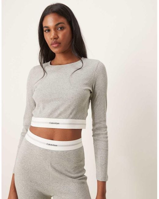 Calvin Klein Gray Modern Rib Crop Long Sleeve Top