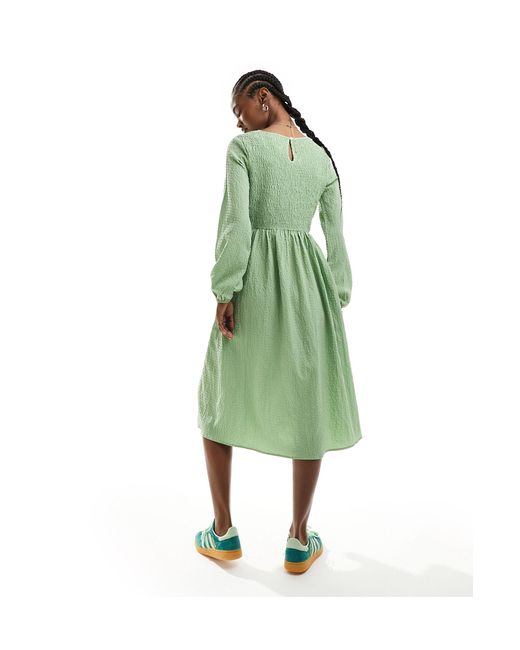 Daisy Street Green Long Sleeve Midi Smock Dress