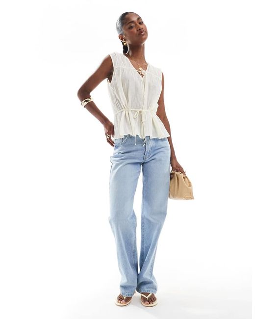 Object Blue Tie Front Ruched Top