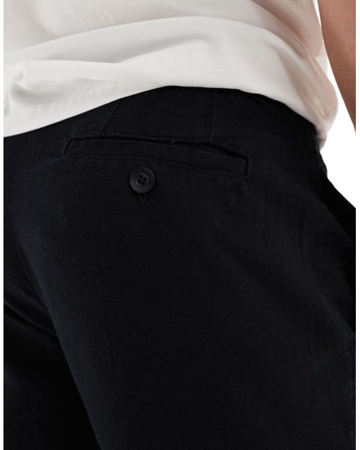 ASOS Black Wide Pleated Linen Chino Trousers for men