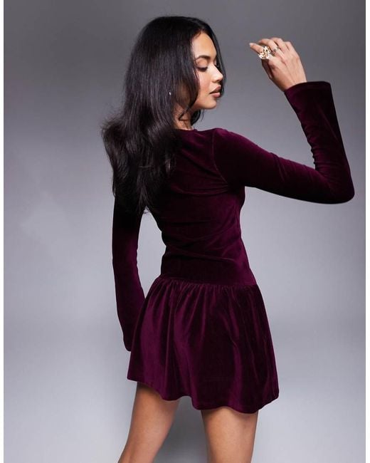 Vestido Corto Con Cintura Baja De Pana Aterciopelada De -Rojo ASOS de color Blue