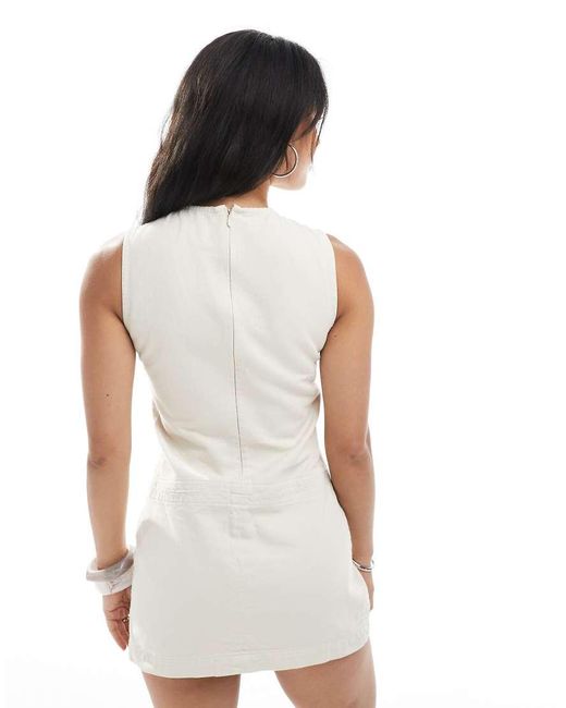 ASOS White Cotton Twill Box Pleat Dropwaist Mini Dress