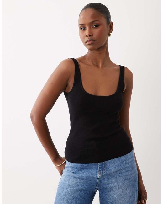 ASOS Black Cotton Blend Knitted Scoop Neck Cami Top