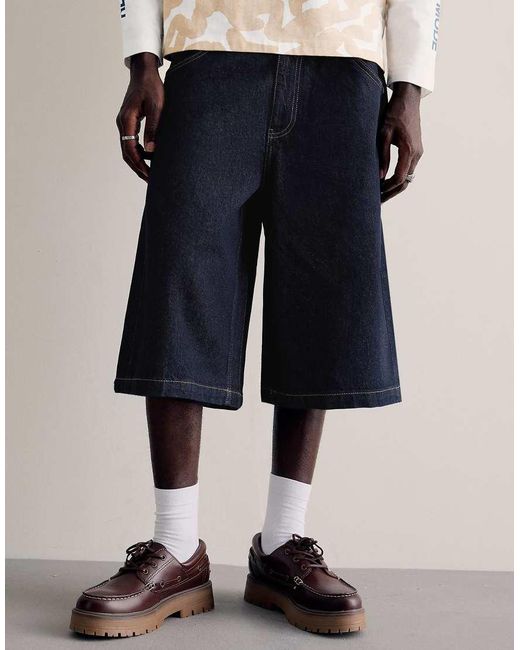 Bershka Natural Embroidered Skater Denim Bermuda Shorts for men