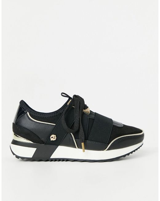 River Island Black Pull On Lace Up Runner Trainer