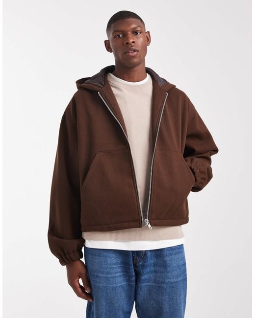 Veste à capuche oversize aspect laine - marron ASOS pour homme en coloris Brown