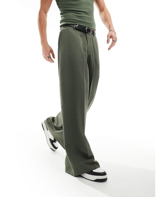 ASOS Green Smart Extreme Wide Leg Trousers for men