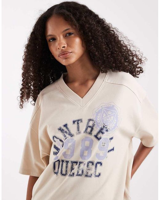 ASOS Multicolor V-neck Relaxed Tee With Montreal Sports Graphic