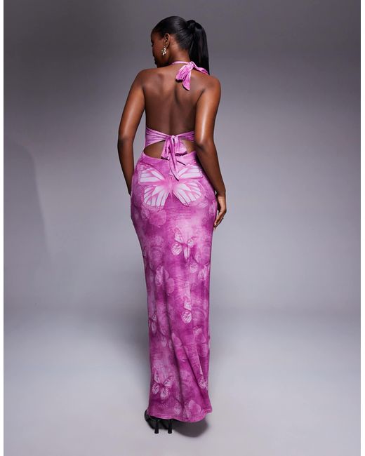 Princess Polly Purple Nathaleia Halterneck Keyhole Detail Open Back Maxi Dress