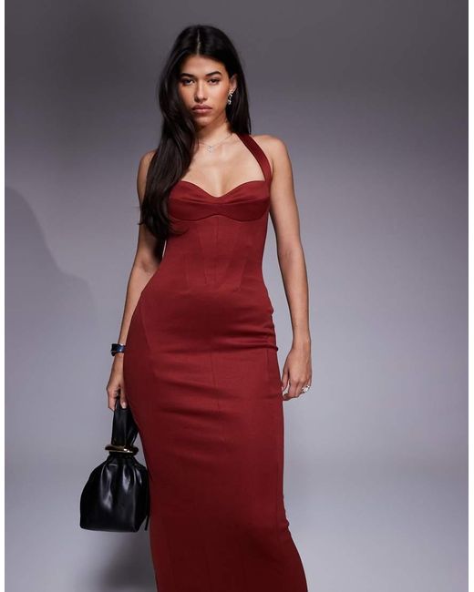ASOS Red Structu Corseted Midi Dress