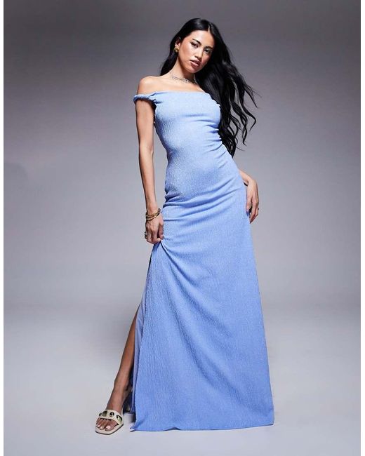 ASOS Maxi Jurk Van Mesh Met Gedraaide Schouderbandjes, Textuur En Veters Aan De Achterkant in het Blue