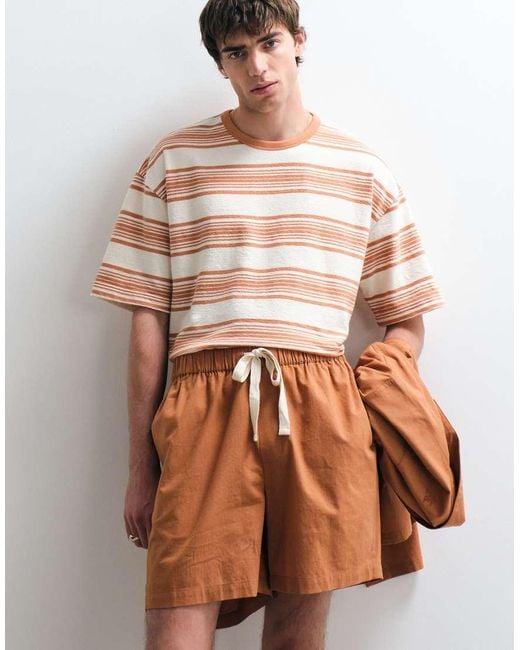 ASOS COLLECTIVE Brown Cotton Shorts With Linen for men