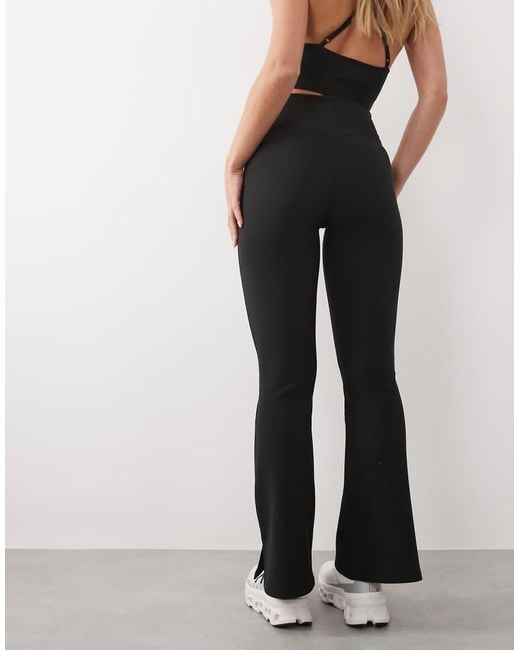 4505 Blue Petite Micro Rib High Waist Slim Kick Yoga leggings With Side Split