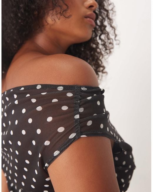 ASOS Blue Asos Design Curve Gathered Short Sleeve Off The Shoulder Mesh Top