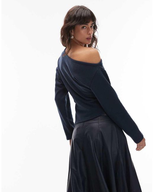 ASOS Blue Supersoft Off Shoulder Corset Waist Long Sleeve Top