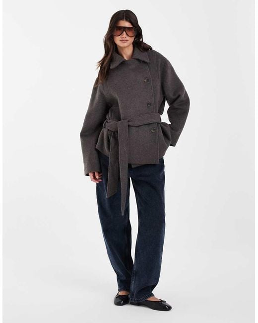 ASOS Brown Low Belt Short Trench Coat With Wool