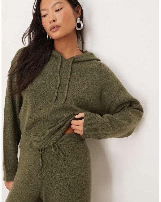 JDY Petite Green Slouchy Knitted Hoodie Co-Ord