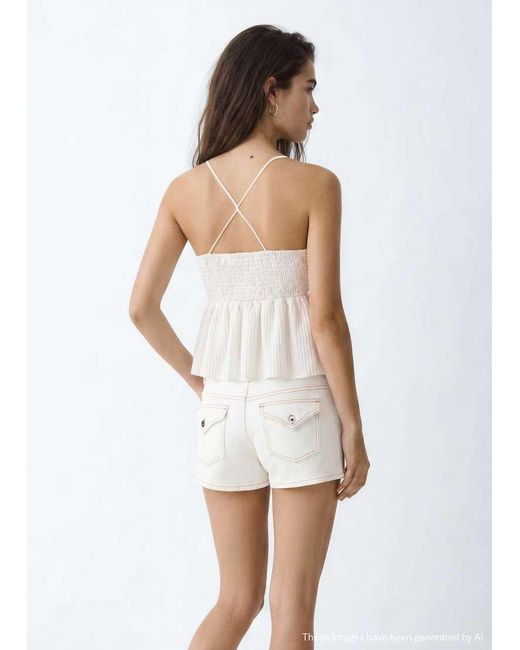 Mango White Teen Gold Trim Beaded Halterneck Top