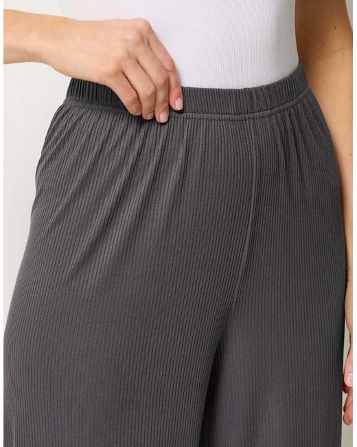 Long Tall Sally Gray Ribbed Wide Leg Trousers