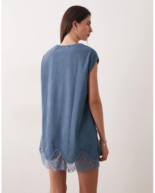 ASOS Blue Cord Lace Trim Shift Mini Dress