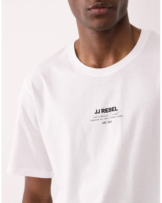 JJ Rebel White Oversized T-shirt With Front Logo for men