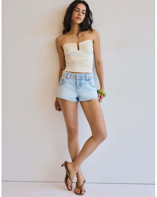 Stradivarius Blue Draped Cropped Top