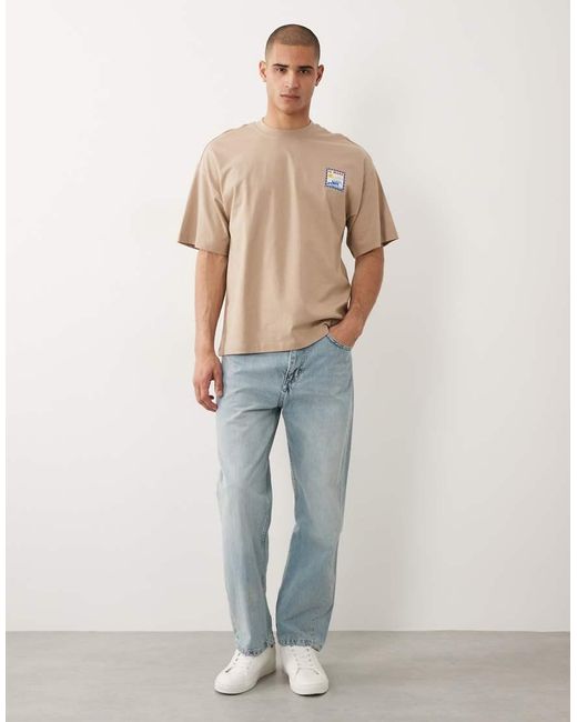 SELECTED Natural Oversized T-shirt With Small Stamp Print for men