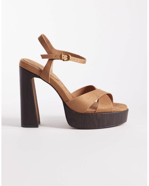 ASOS Nadina Cross Strap Platform High Heeled Sandals in Brown | Lyst