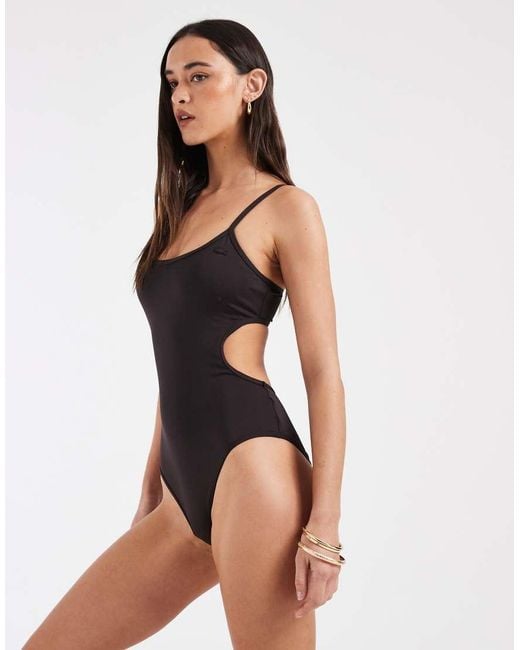 Lacoste Black Cut Out Open Back Swimsuit