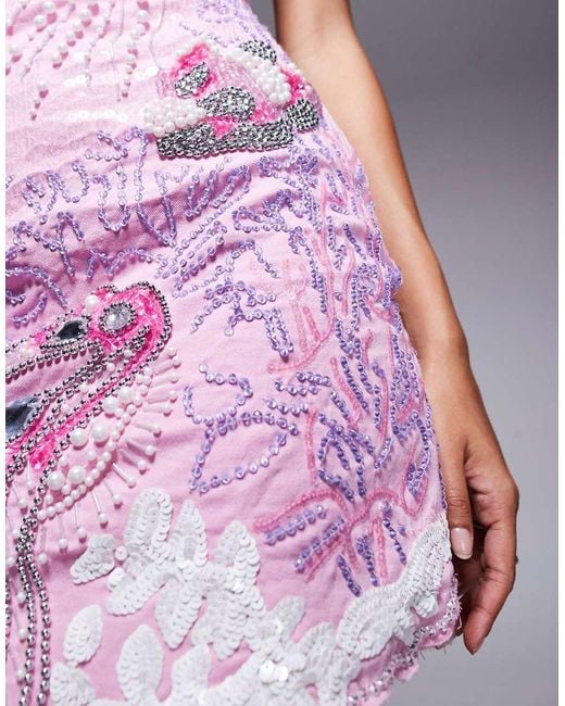 ASOS Pink Embellished Aquatic Encrusted Sequin Mini Dress