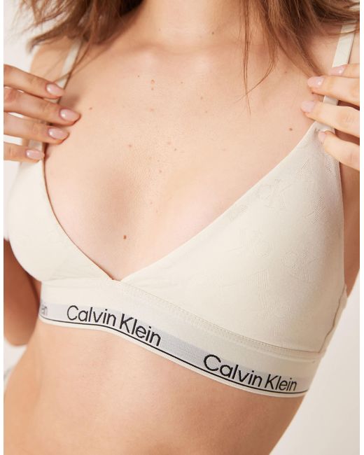 Calvin Klein Natural Modern Cotton Valentines Heart Monogram Triangle Bralette With Logo Taping